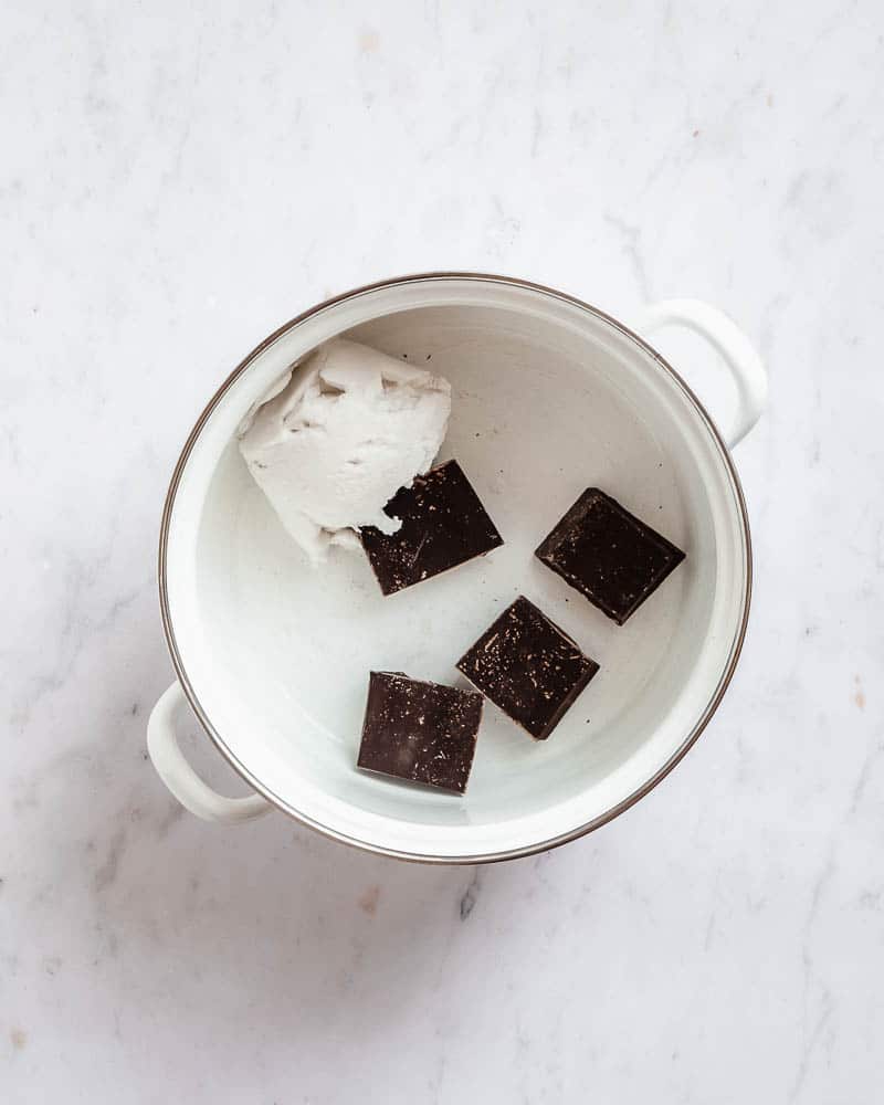 chocolate and coconut cream in a pot