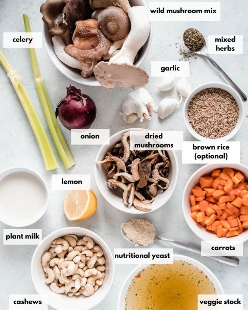 all ingredients needed to make mushroom soup without cream.