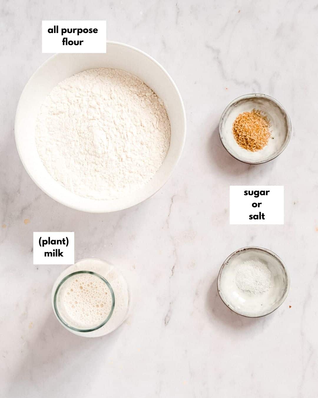 all ingredients needed to make 3 ingredient crepes.