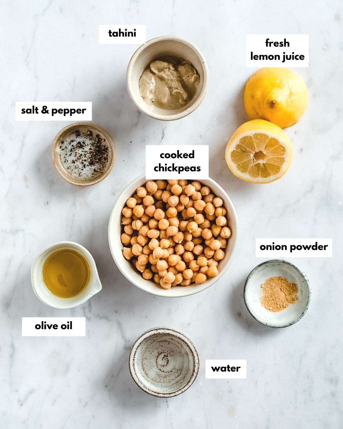 all ingredients needed to make hummus without garlic.