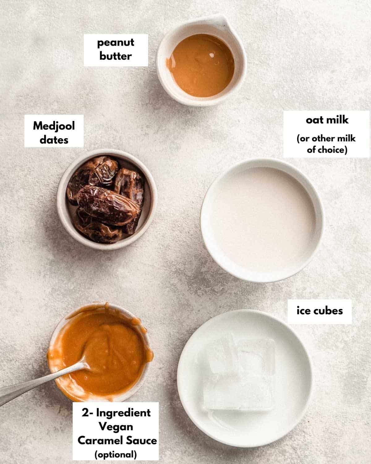 all ingredients needed to make caramel smoothie.