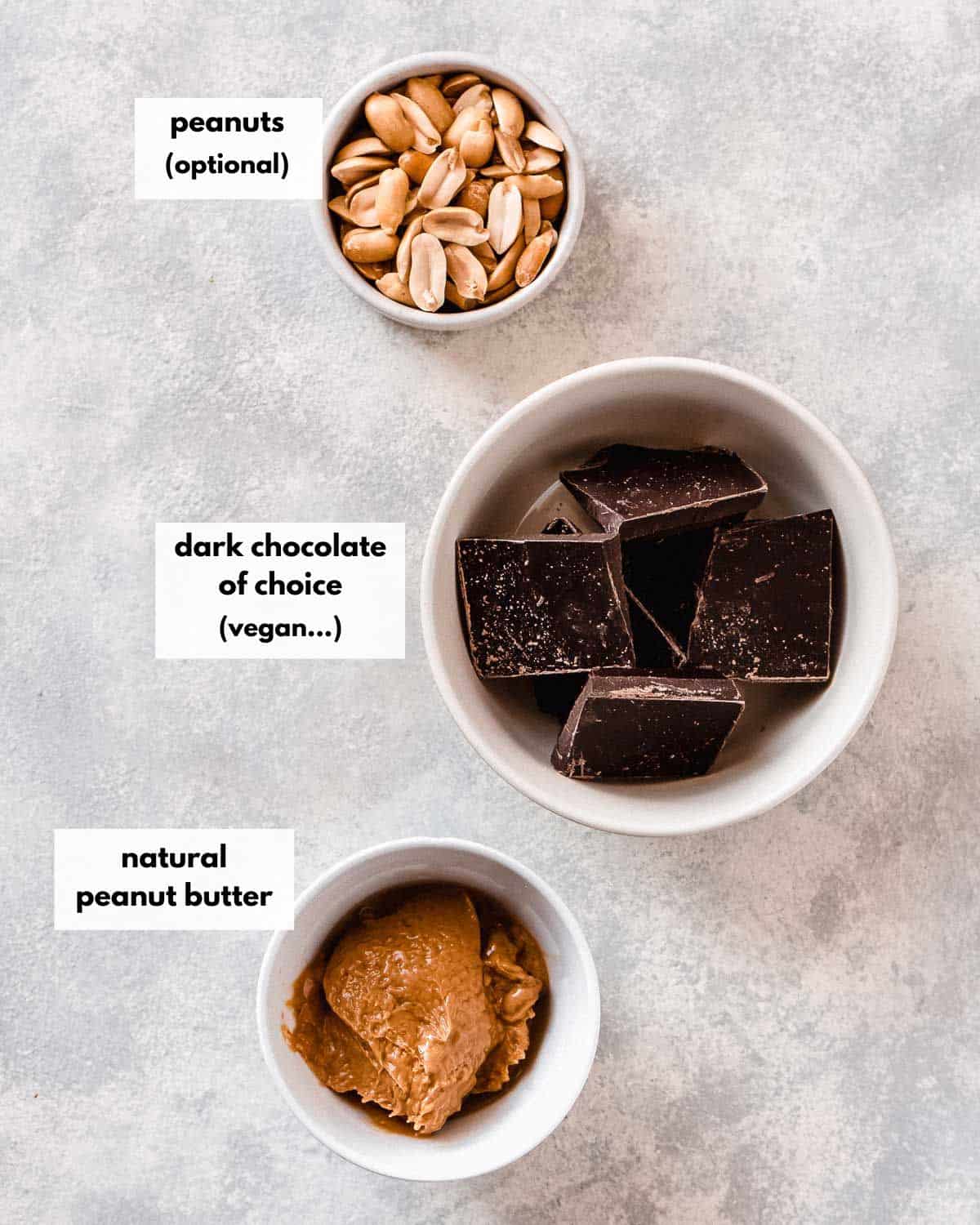 all ingredients needed to make peanut butter cups without powdered sugar.