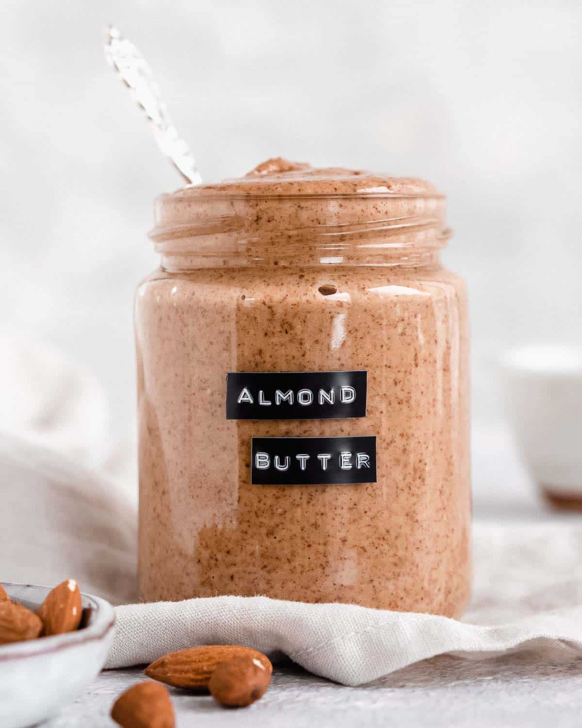 homemade almond butter in a jar.
