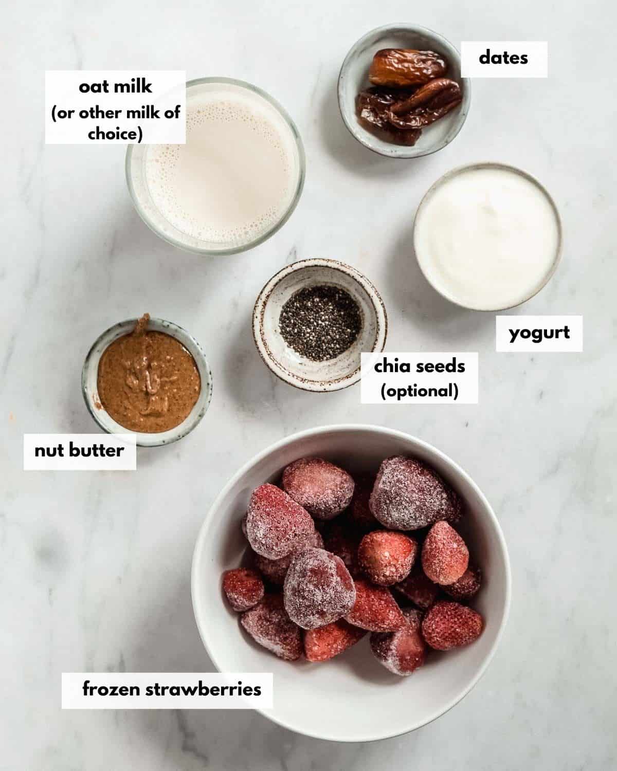 all ingredients needed to make a strawberry smoothie without banana.
