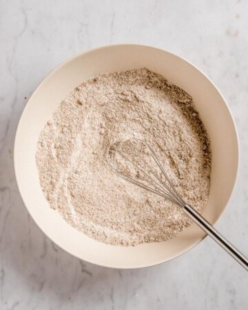 all dry ingredients for the cake in a mixing bowl, whisked together.