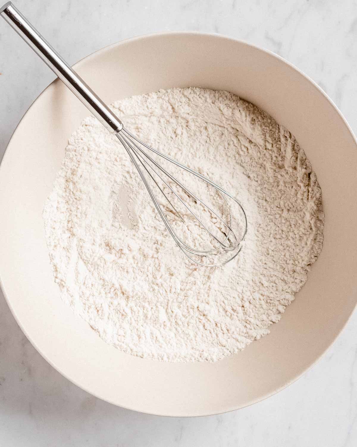 flour and salt whisked together in a large bowl.