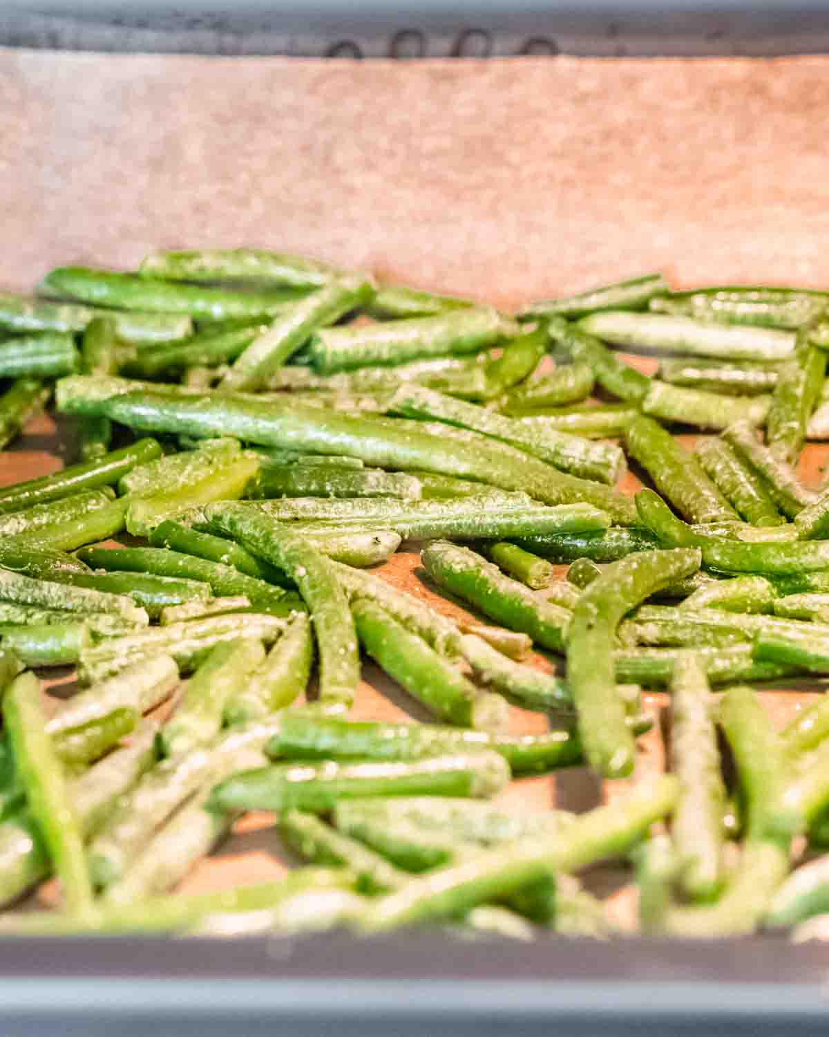 frozen green beans in the oven.