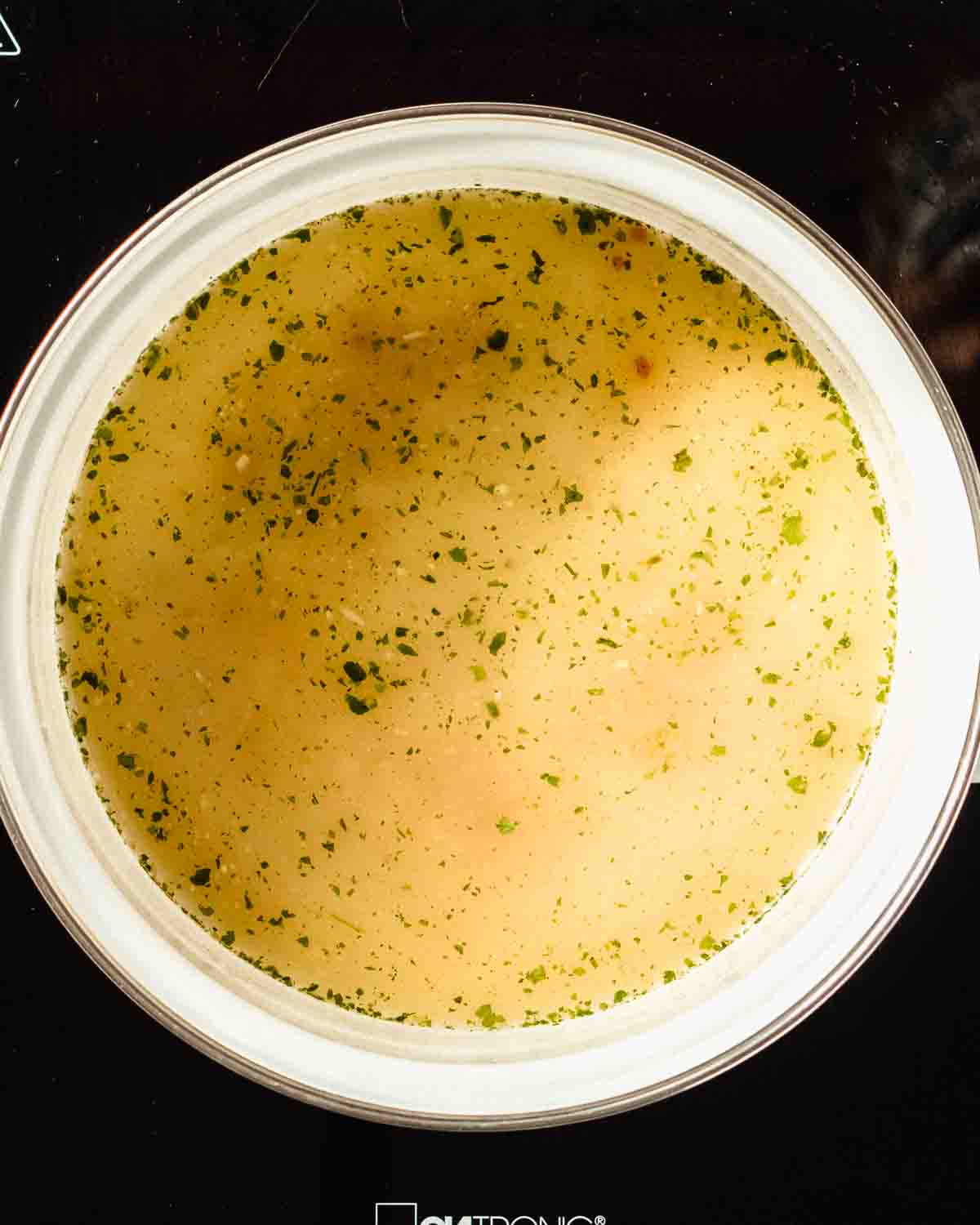 veggie broth in a saucepan.