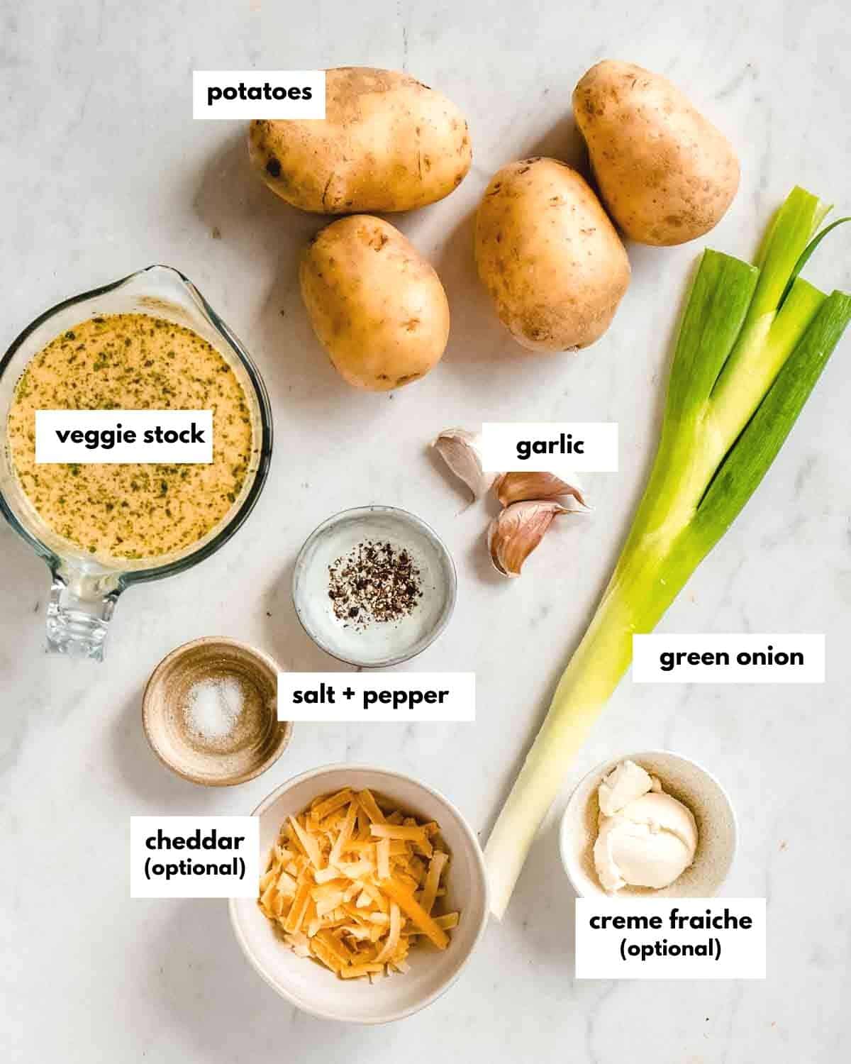 all ingredients needed to make vegetarian potato soup.