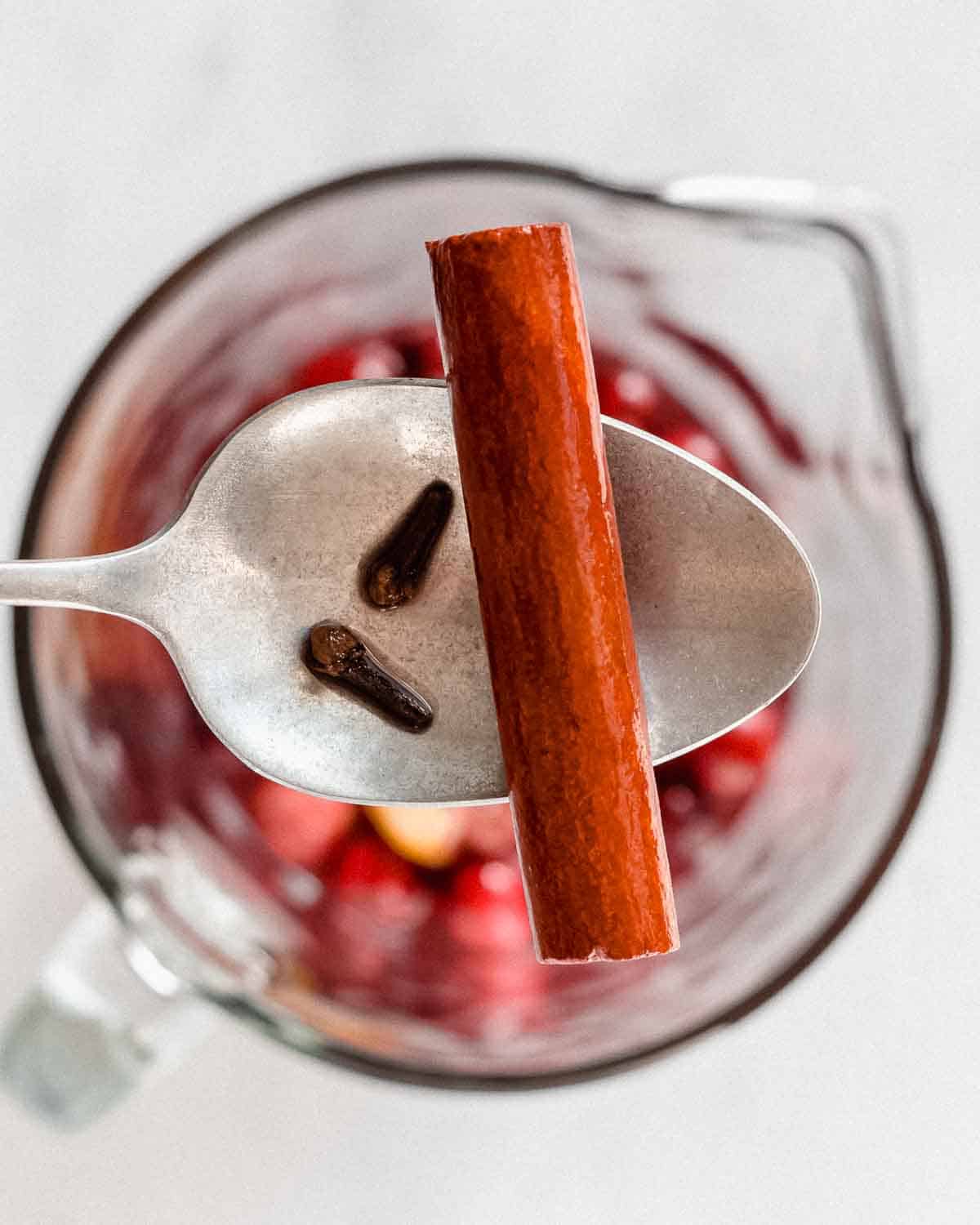 cinnamon stick and 2 cloves removed from the holiday punch.