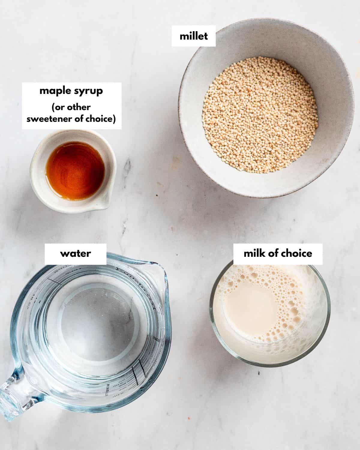 all ingredients needed to make millet porridge.