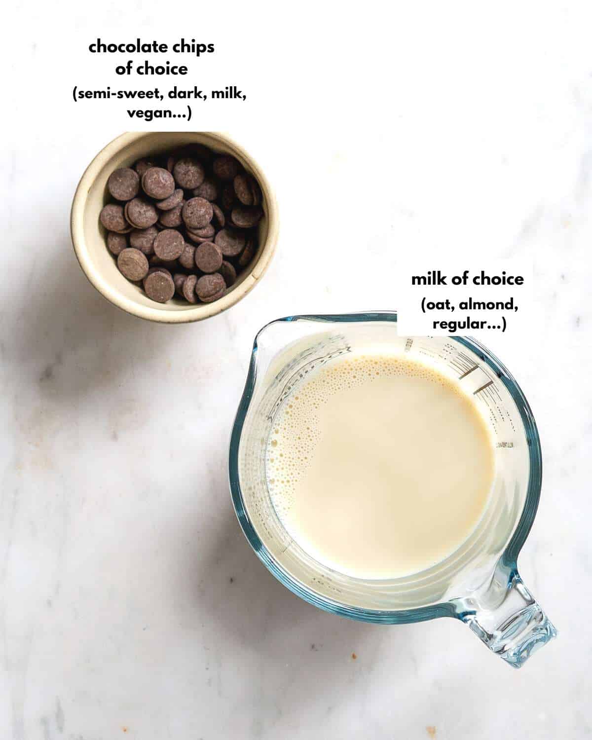 chocolate chips and milk.