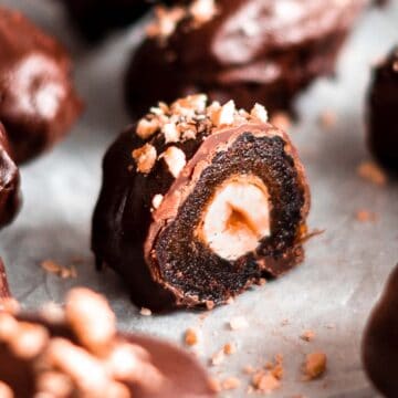 chocolate date cut into 2 pieces.