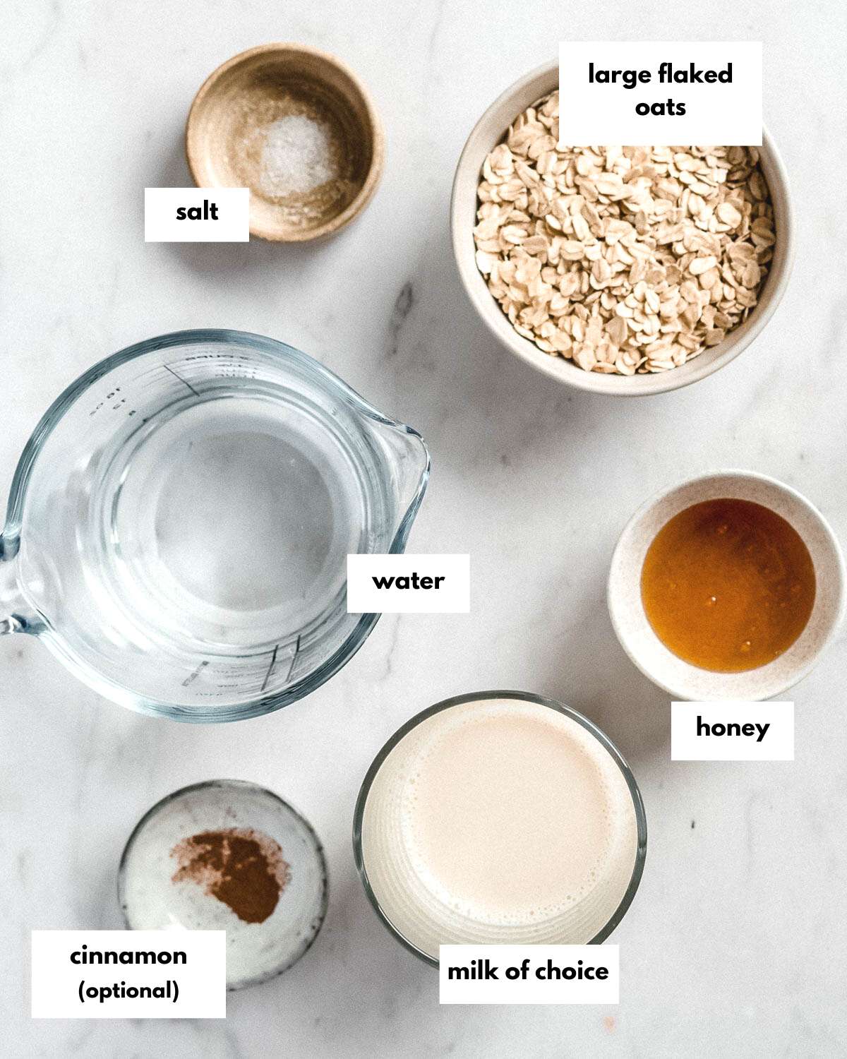 all ingredients needed to make honey oatmeal.