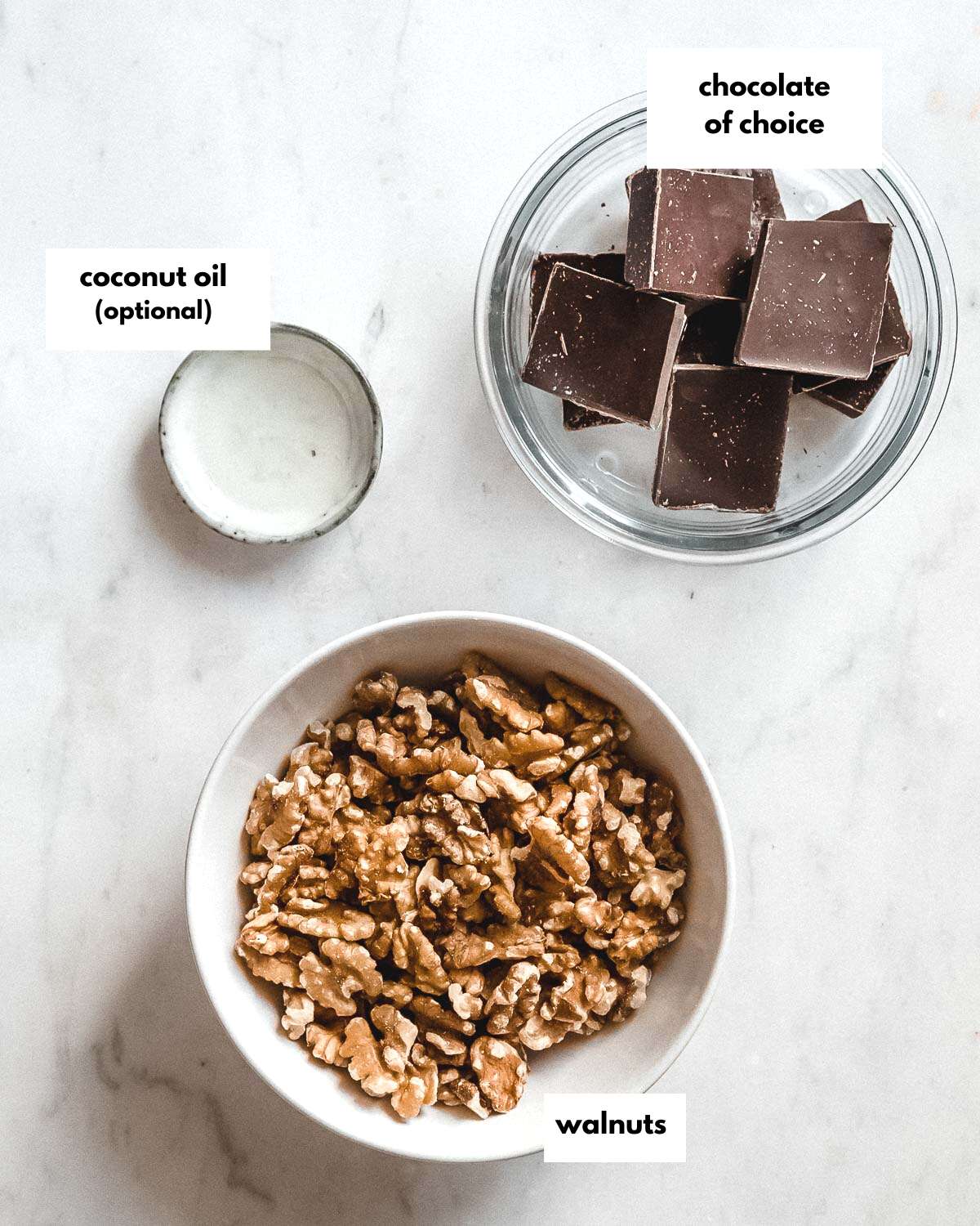 all ingredients needed to make chocolate walnuts.