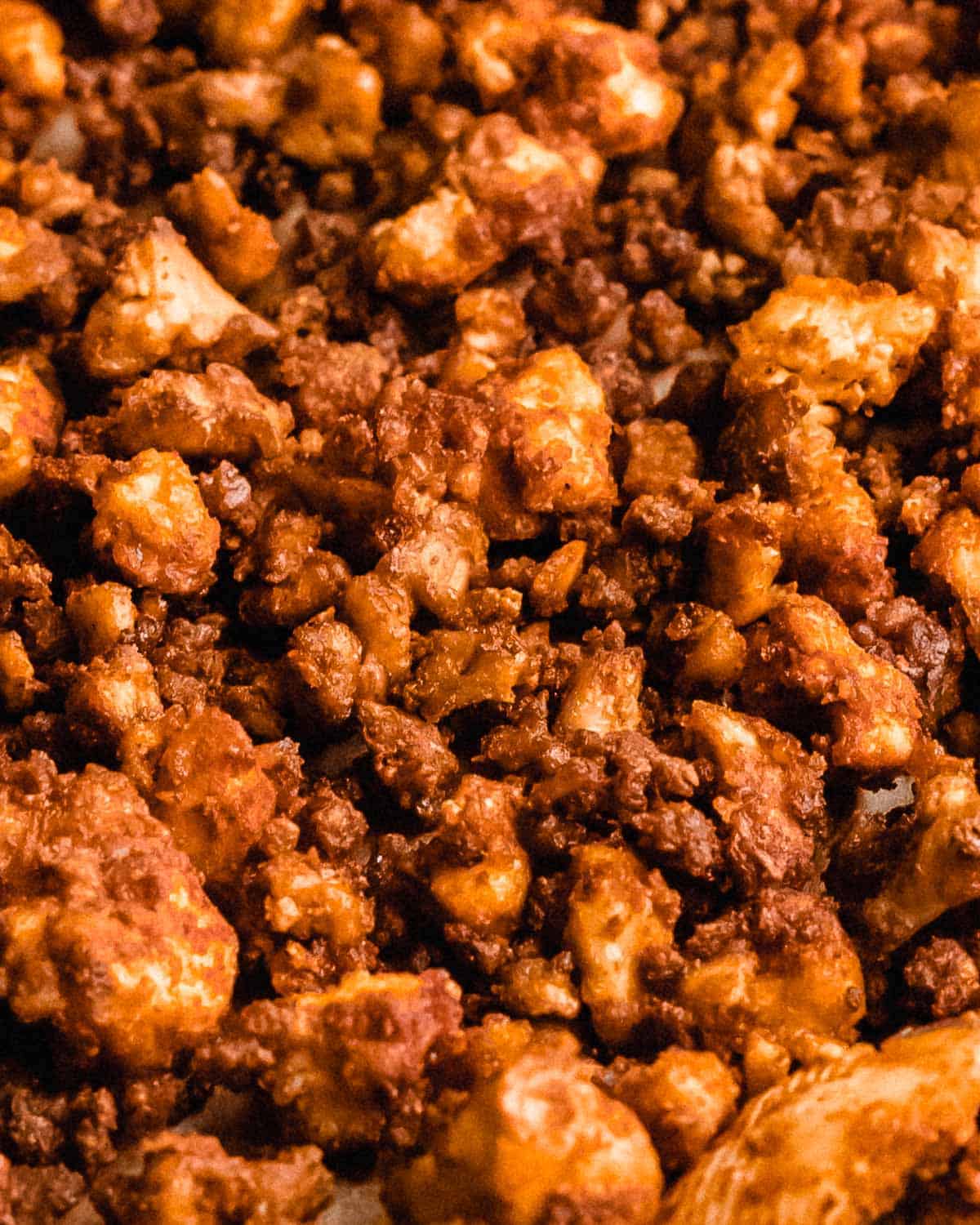 close up of tofu ground beef.