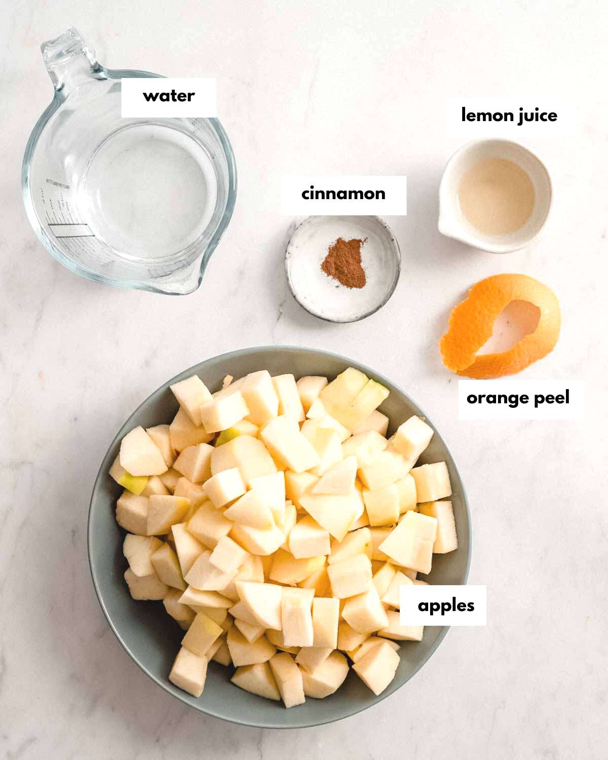 All ingredients needed to make this applesauce recipe.