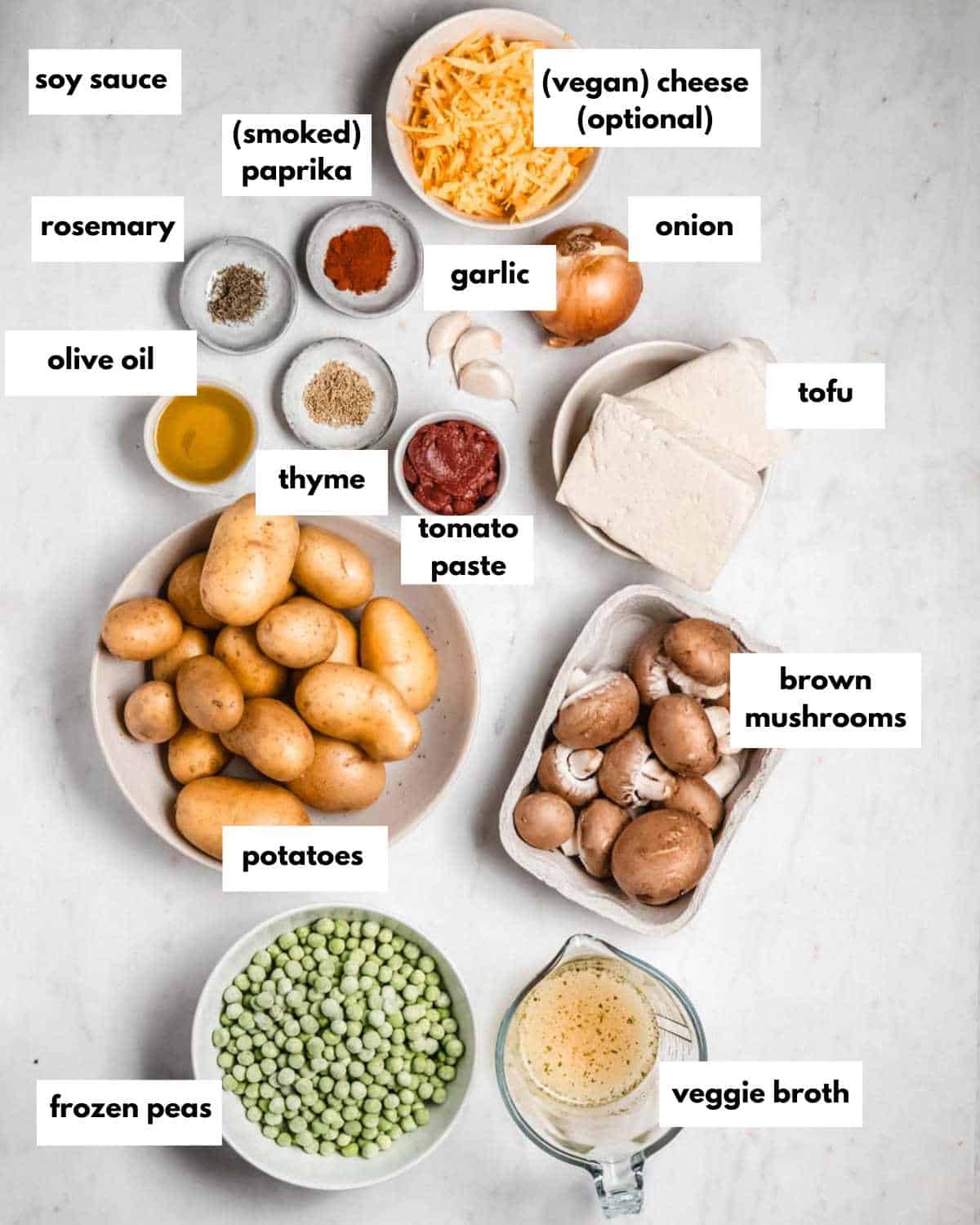 All ingredients needed to make this shepherds pie.