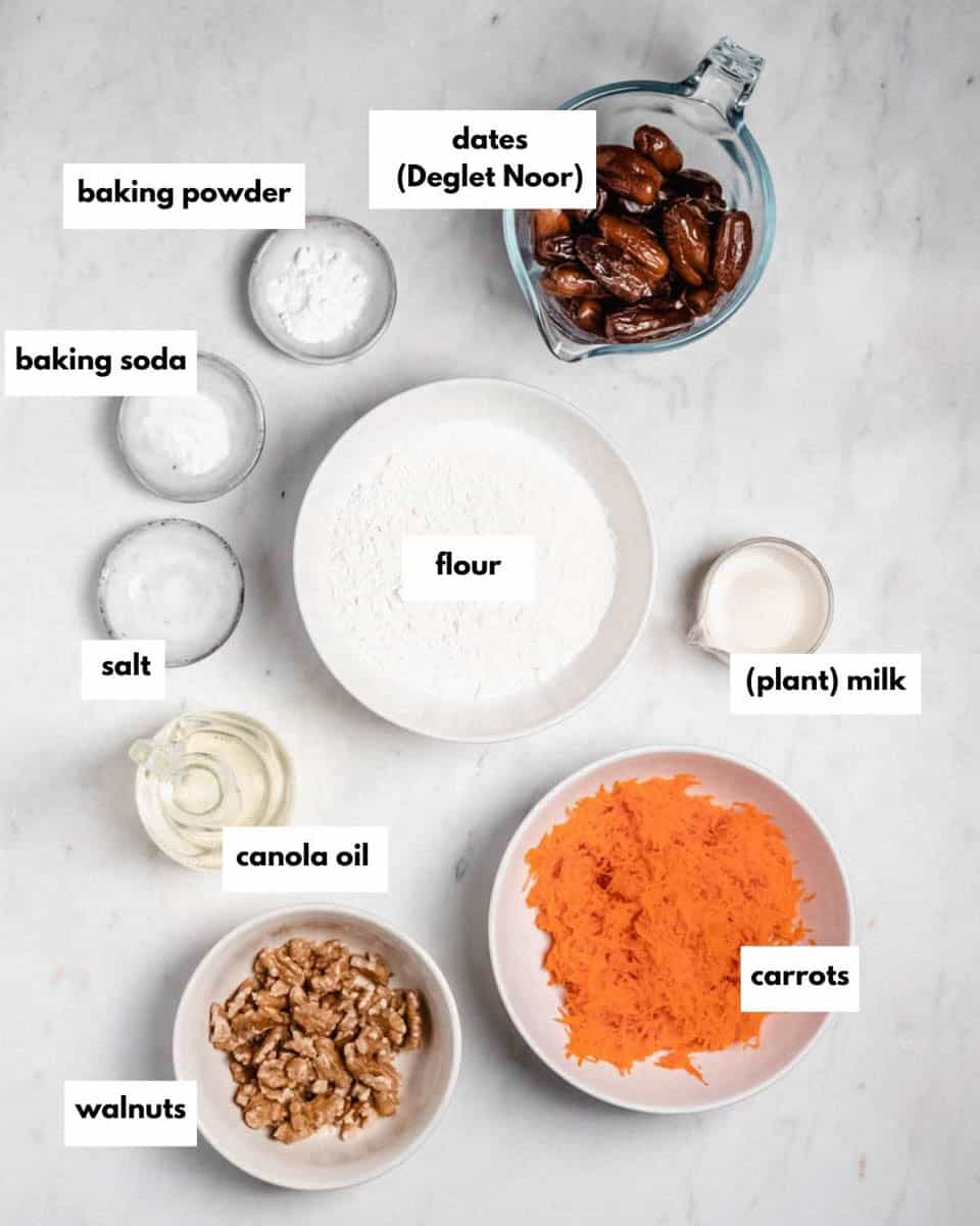 All ingredients needed to make this cake.