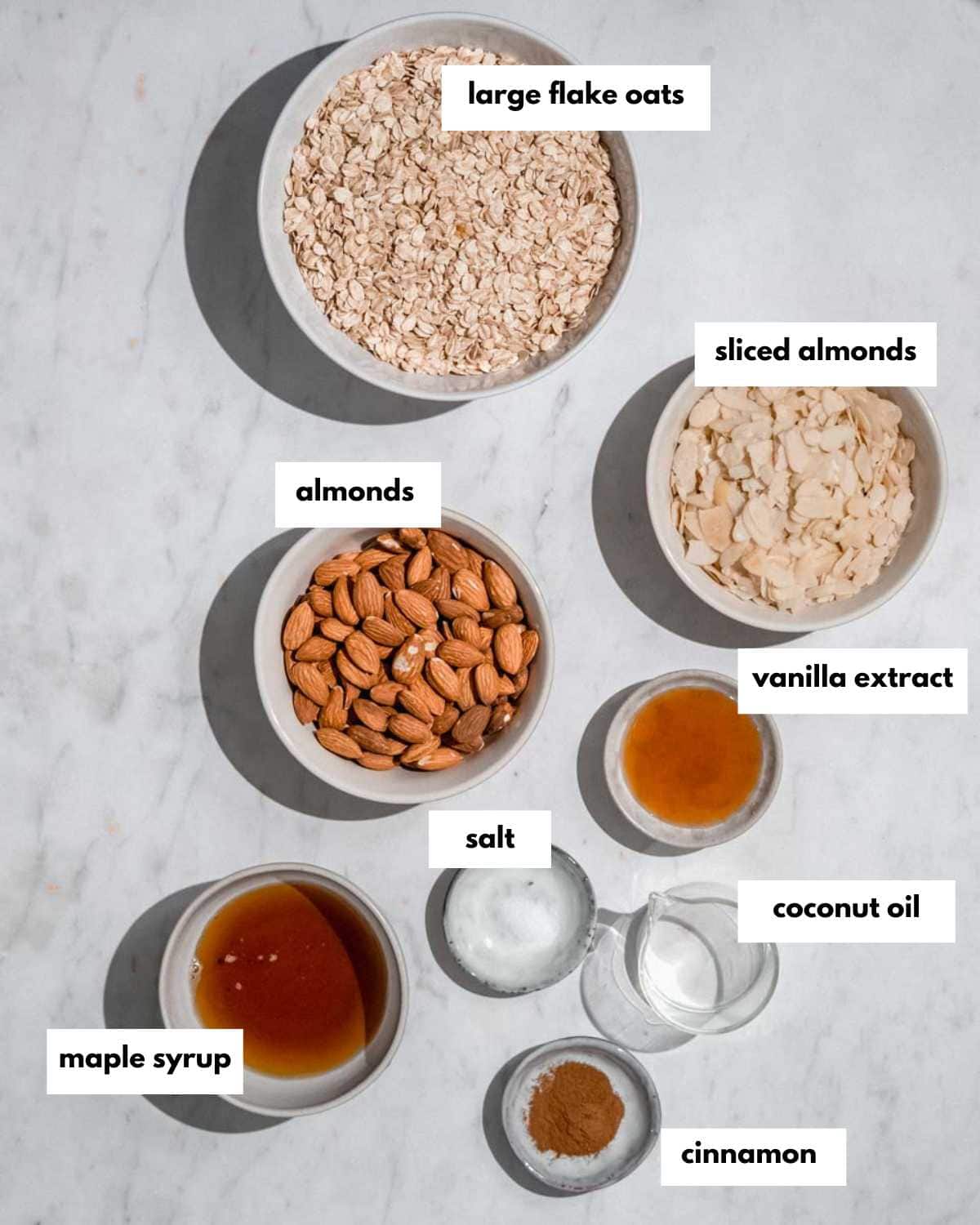All ingredients needed to make this granola.