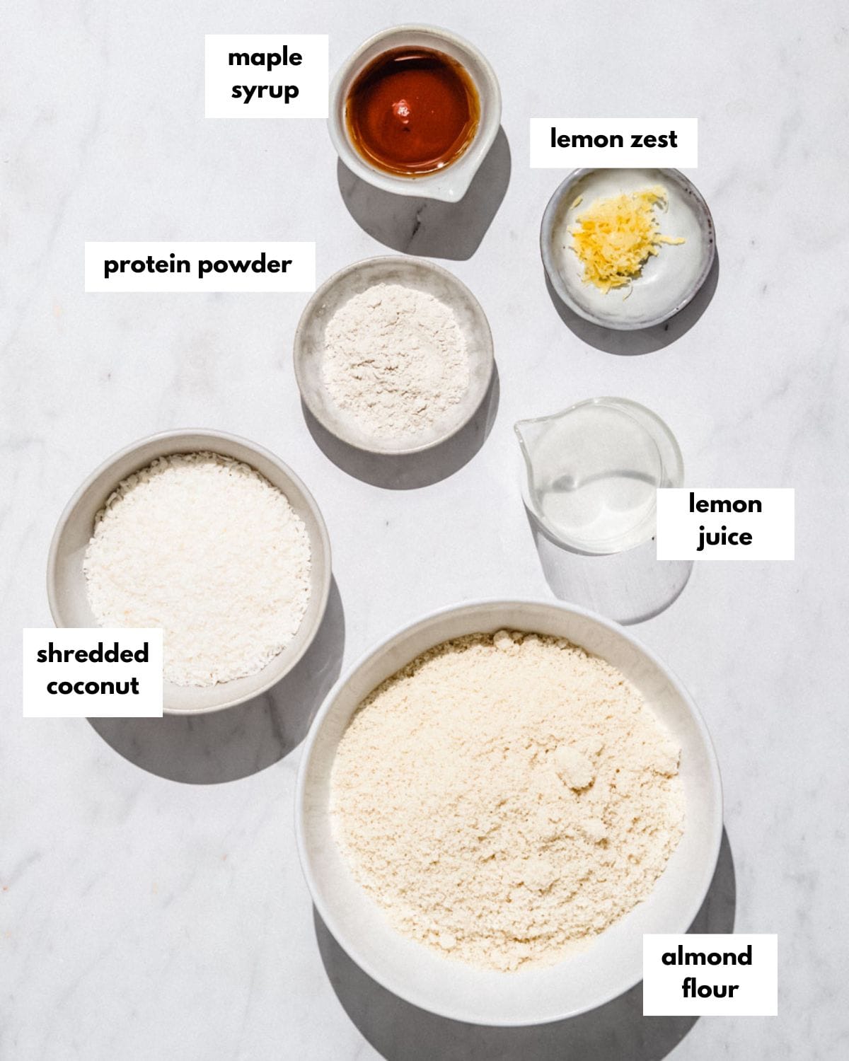 All ingredients needed to make these lemon protein balls.