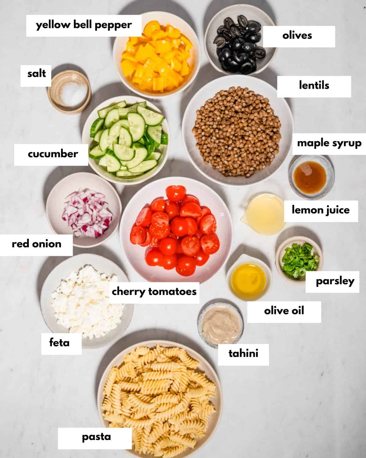 All ingredients needed to make this salad.