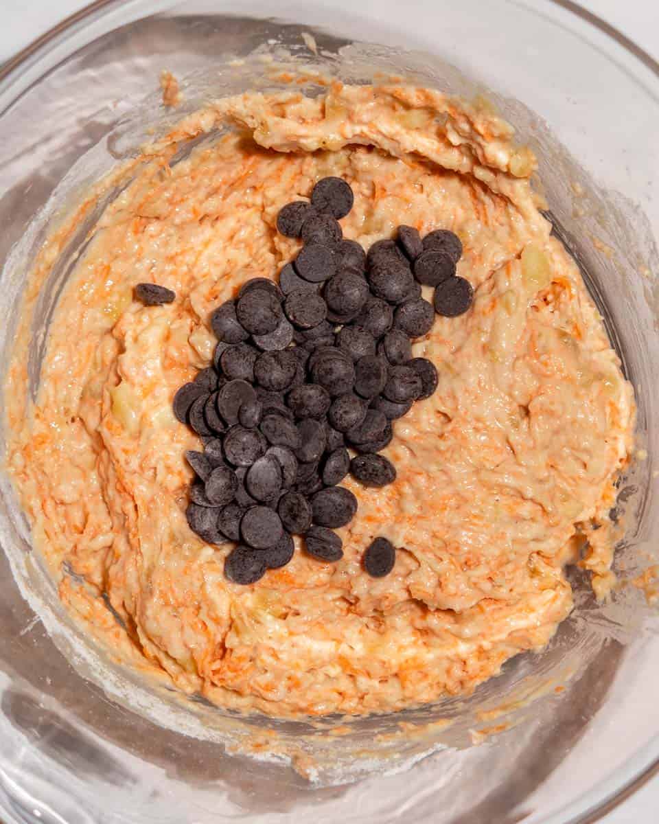 Muffin dough with chocolate chips folded in.