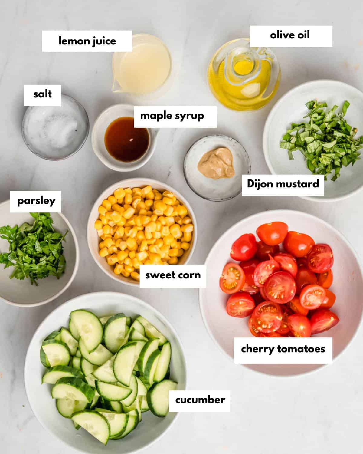All ingredients needed to make this salad.