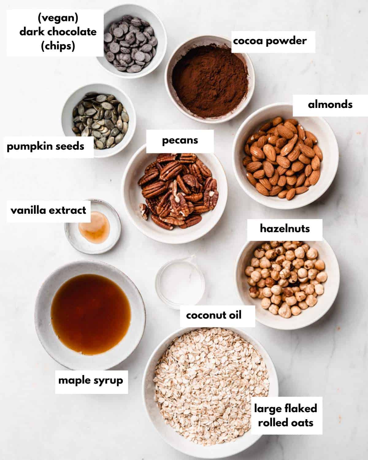 All ingredients needed to make this granola.