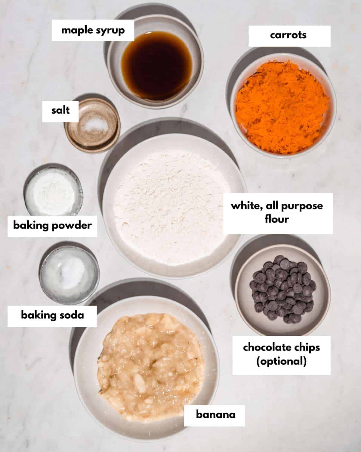 All ingredients needed to make these muffins.