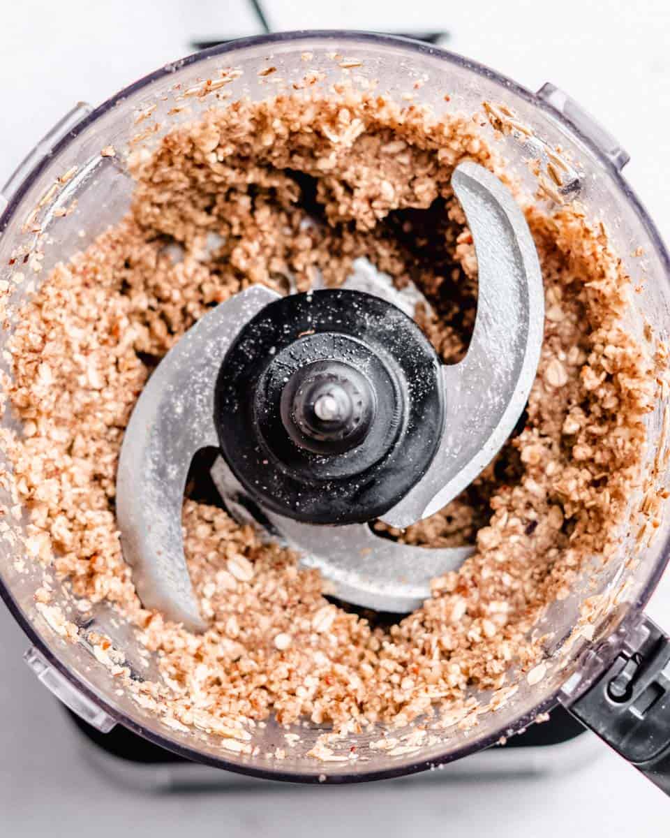Cheesecake crust in a food processor.