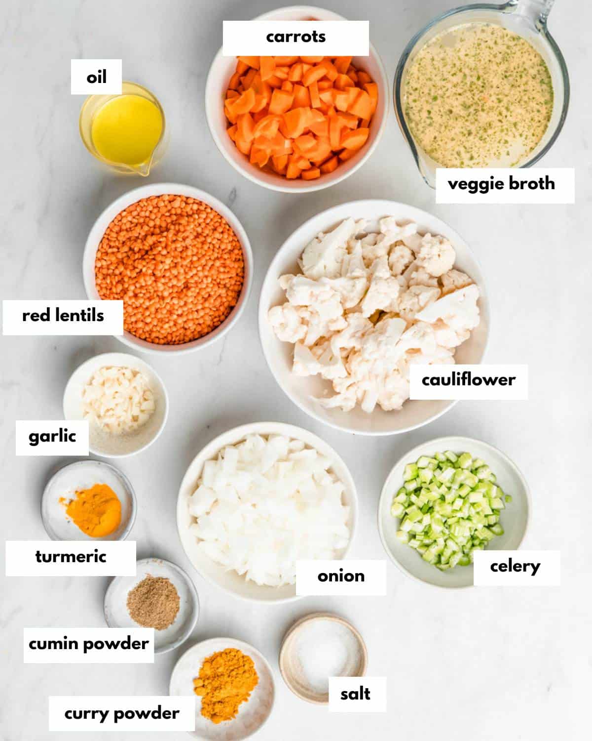 All ingredients needed to make this soup.