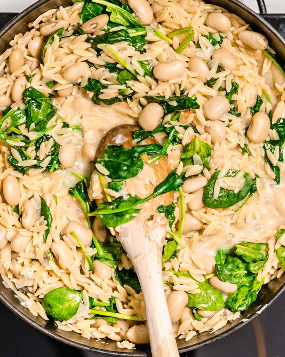 The finished orzo in a large pan.