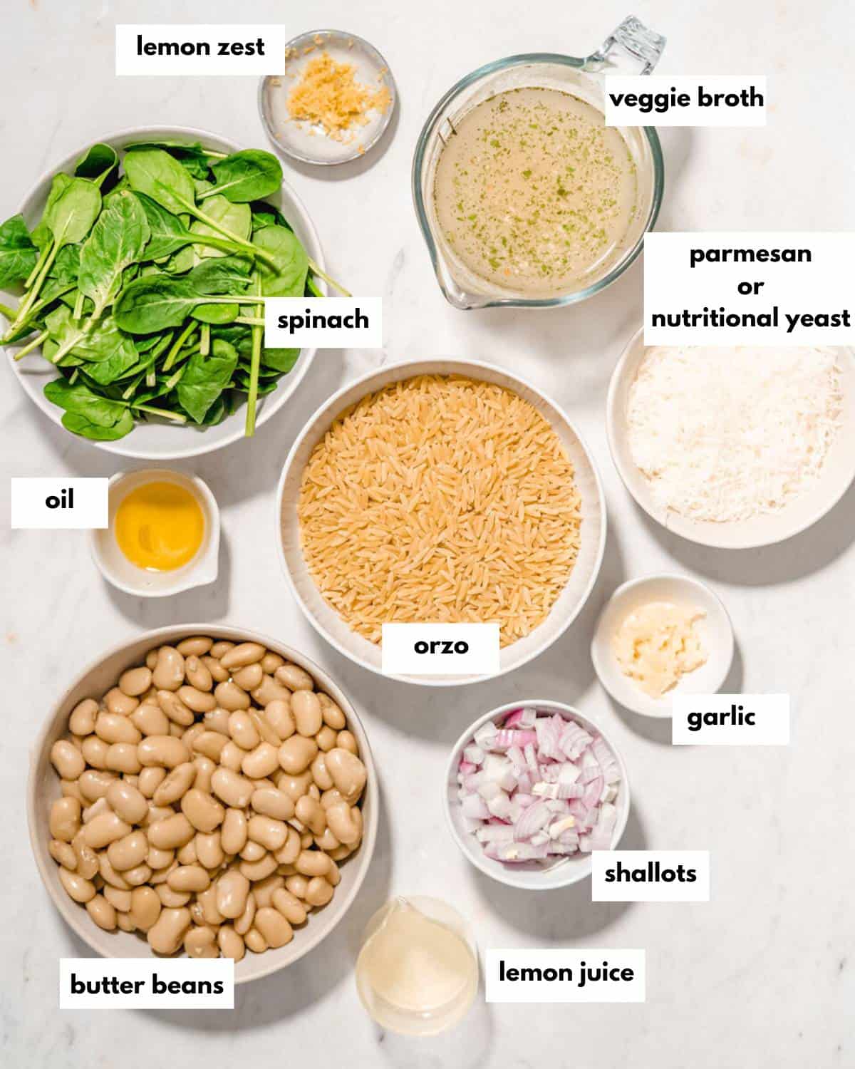 All ingredients needed to make this orzo.