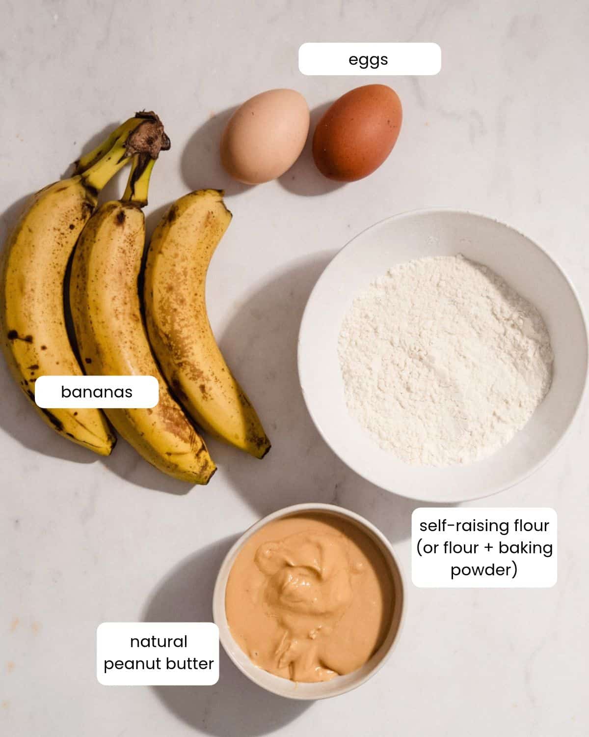 All ingredients needed to make this banana bread.